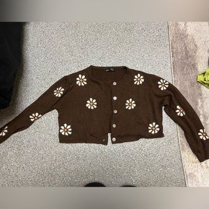 Brown flower pattern cropped cardigan, size small, worn a few times
